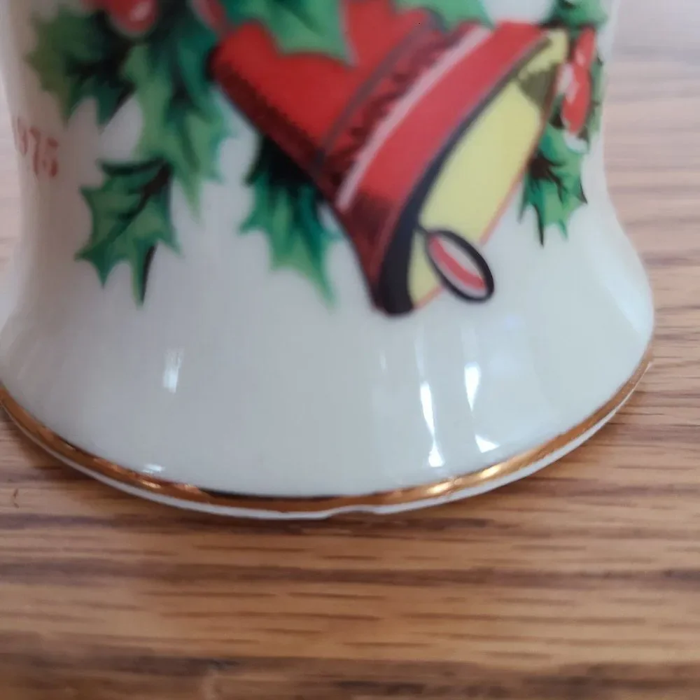 Vintage 1974 and 1975 Porcelain Ceramic Christmas Holiday Hand Dinner Bells
